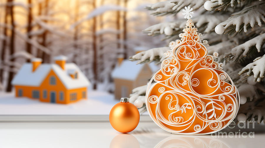 Orange Christmas decorations for the festive mood. Digital Art by Odon Czintos