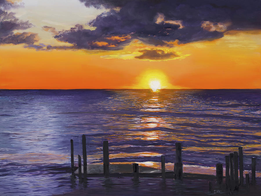 Orange Colored Sky in Door County Painting by Darcy Caraway Fine Art