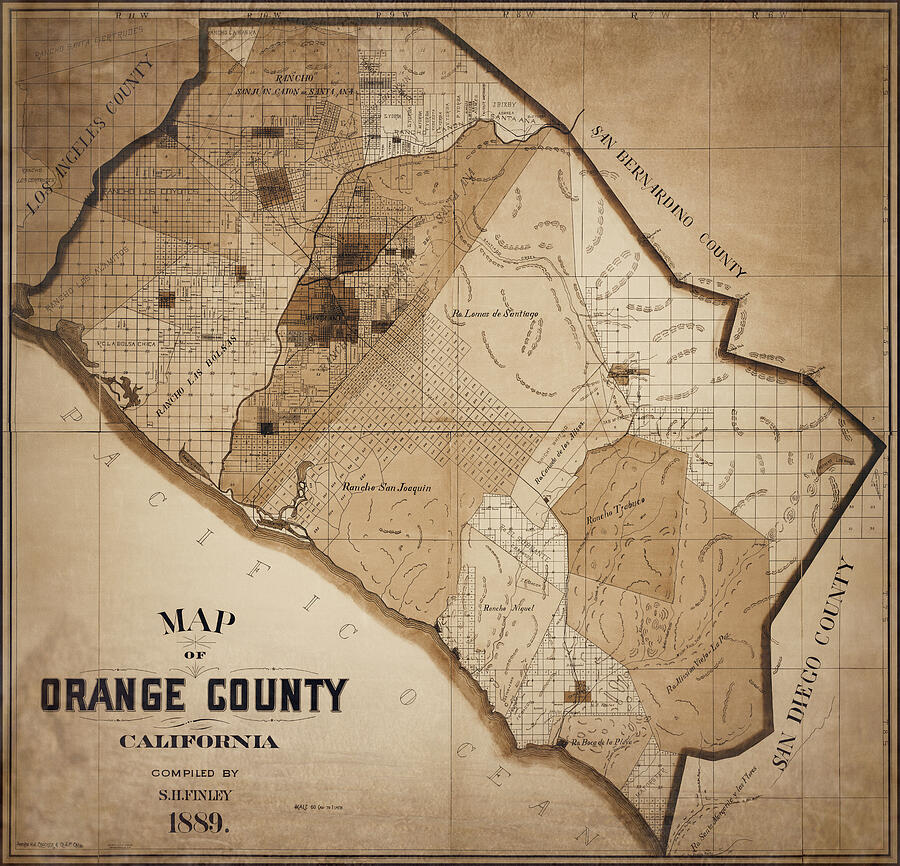 Orange County California Vintage Map 1889 Sepia Photograph by Carol ...