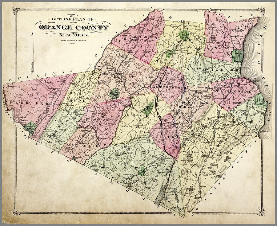 Orange County, New York, 1875, a restored historic map reproduction Photograph by Phil Cardamone