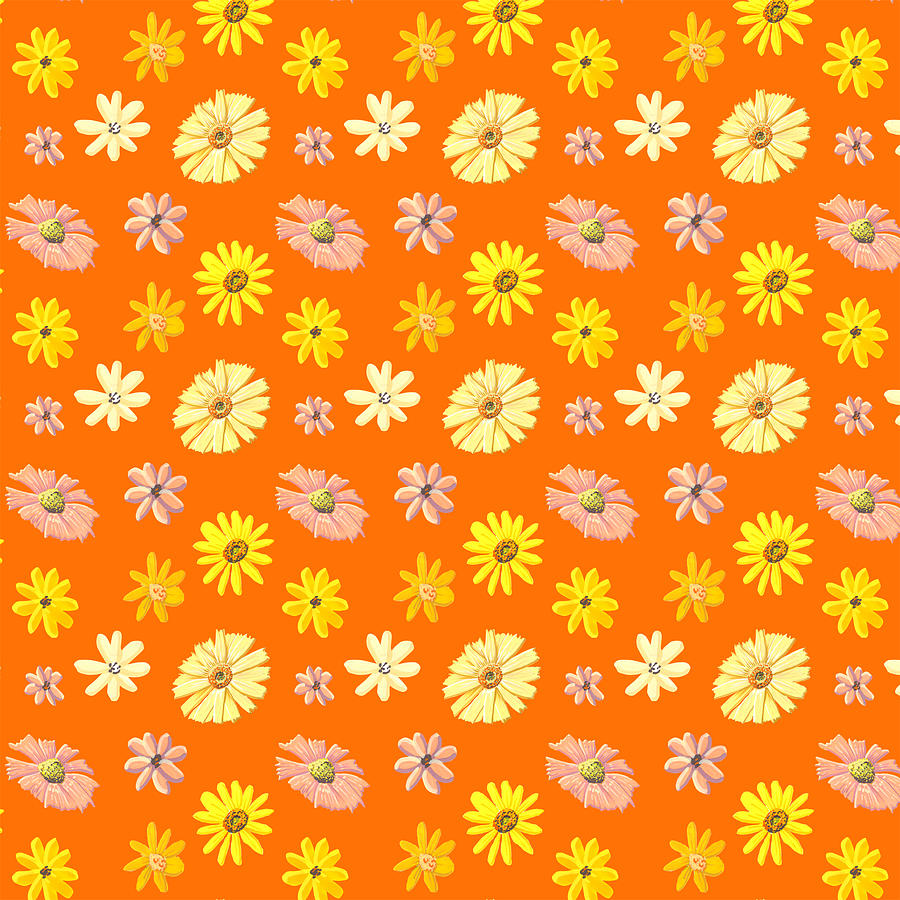 Orange Ditsy Floral Pattern - Art by Jen Montgomery Painting by Jen Montgomery