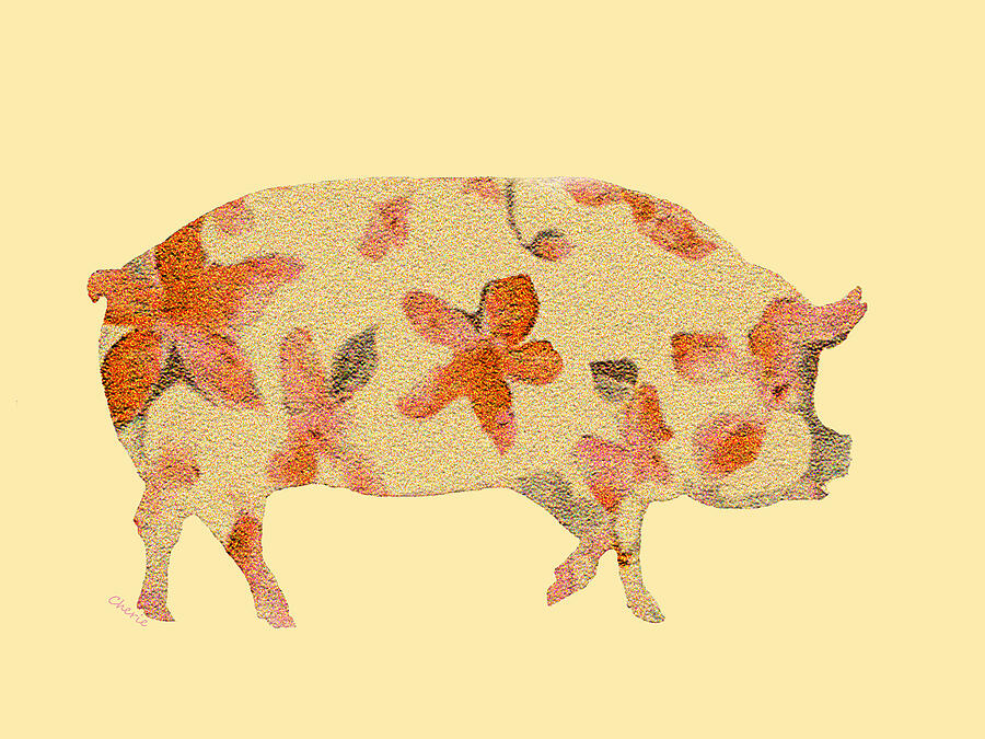 Orange Floral Pig Digital Art by Bamalam Art Orange Floral Pig Digital Art by Bamalam Art