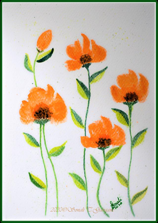 Orange Floral Pops Painting