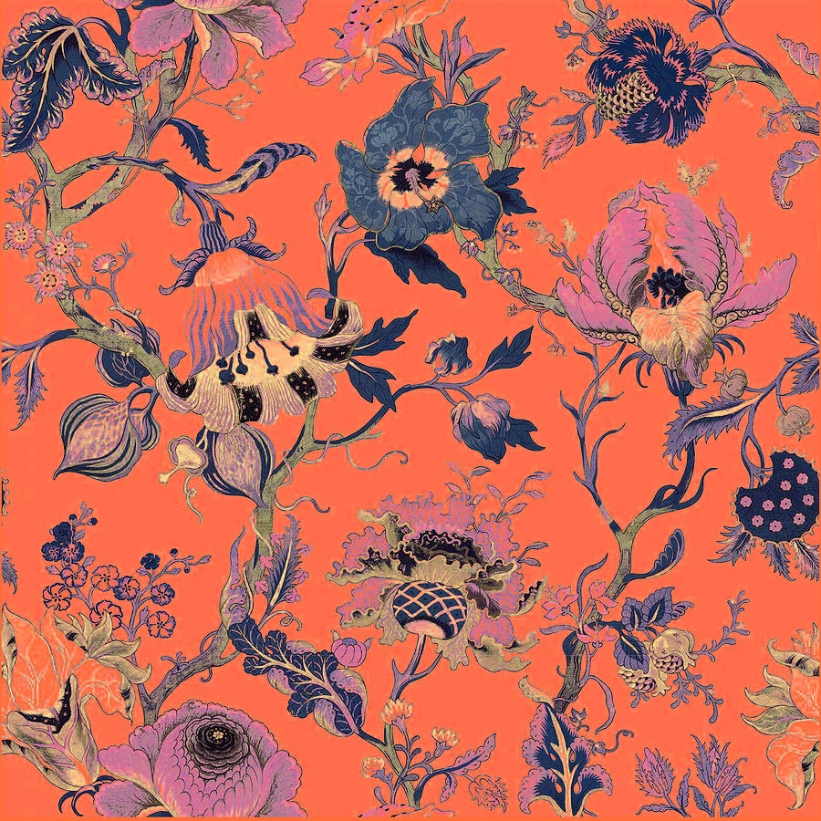 Orange Floral Wallpaper  Salmon Tapestry  Textile by Brittany Hogan   Pixels