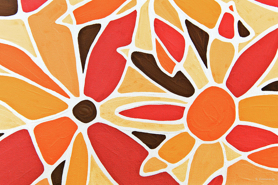 Orange Flower Power Art Painting by Sharon Cummings