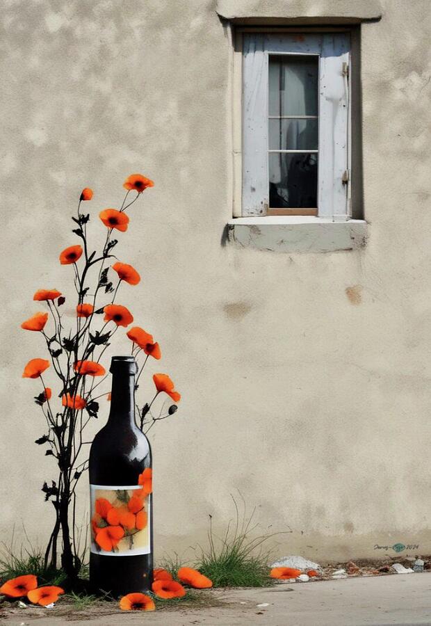 Orange Flowers And Black Wine Digital Art