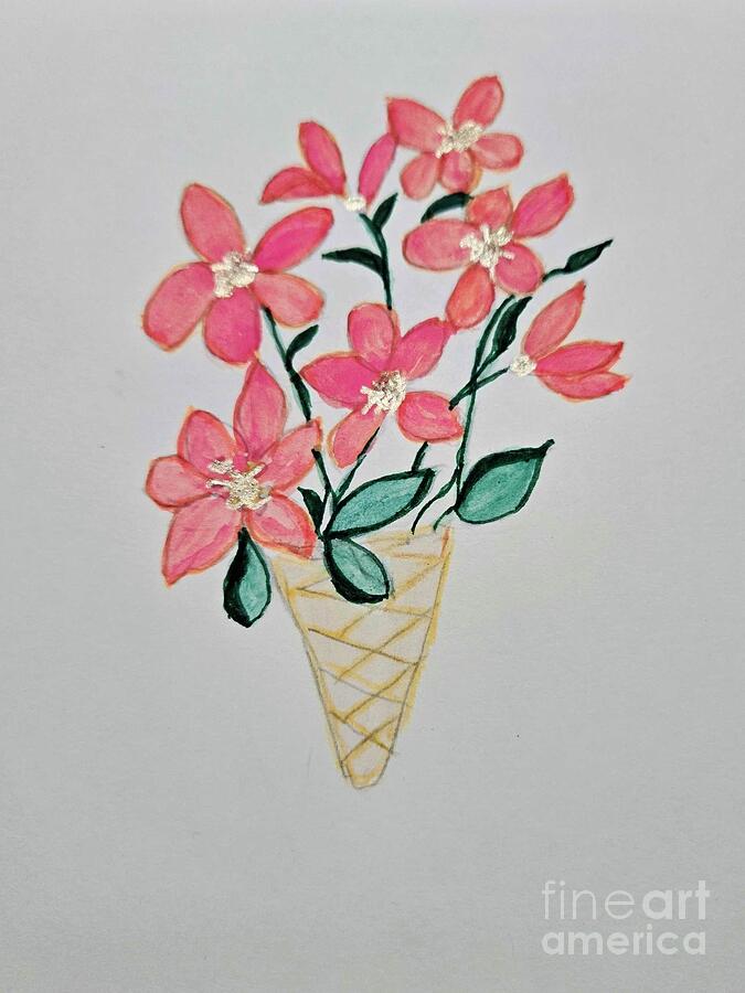 Orange Flowers in Ice Cream Cone Painting by Margaret Welsh Willowsilk Orange Flowers in Ice Cream Cone Painting by Margaret Welsh Willowsilk