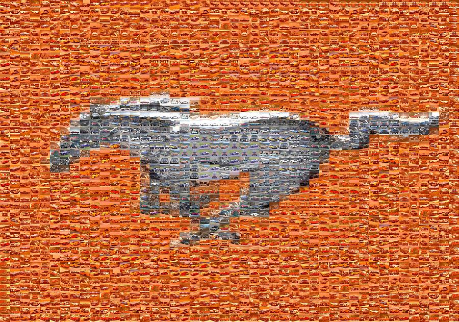 Orange Ford Mustang Logo Photo Mosaic Digital Art by The Cartist - Clive Botha
