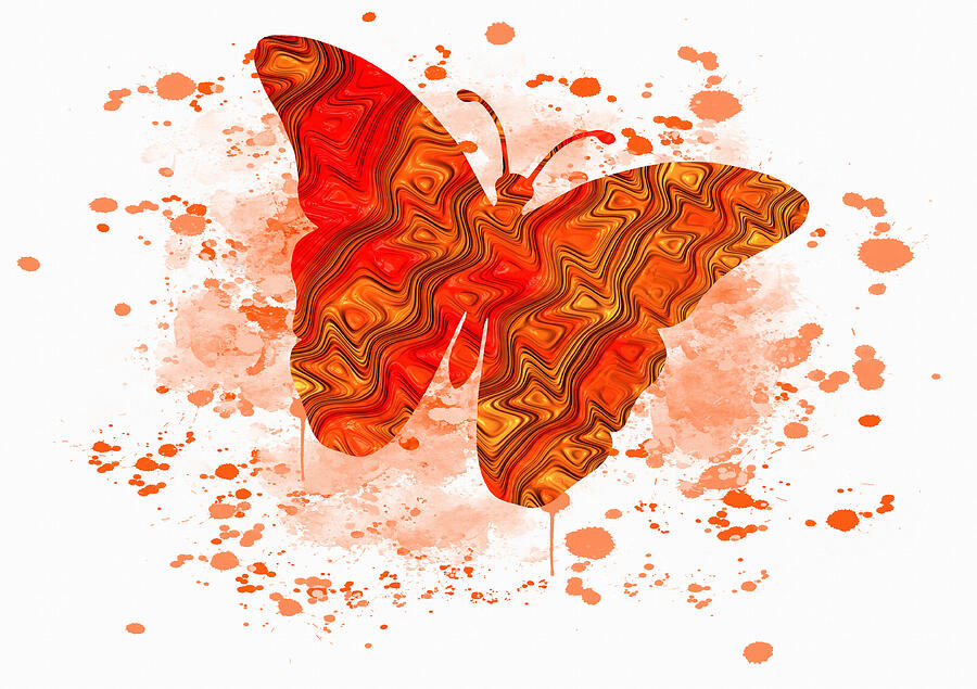 Orange Butterfly Fractal Watercolor Fusion Art Mixed Media by Shelli Fitzpatrick