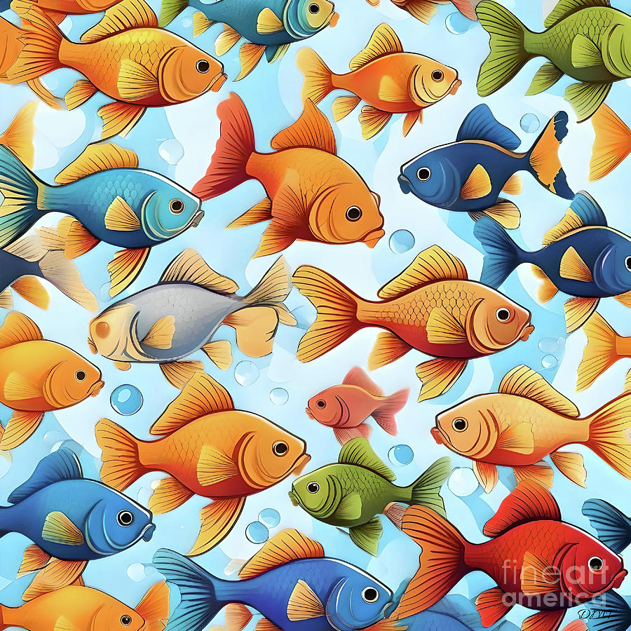 Orange, Gold, Blue and Green Goldfish Digital Art by Dawn Thibodeaux ...