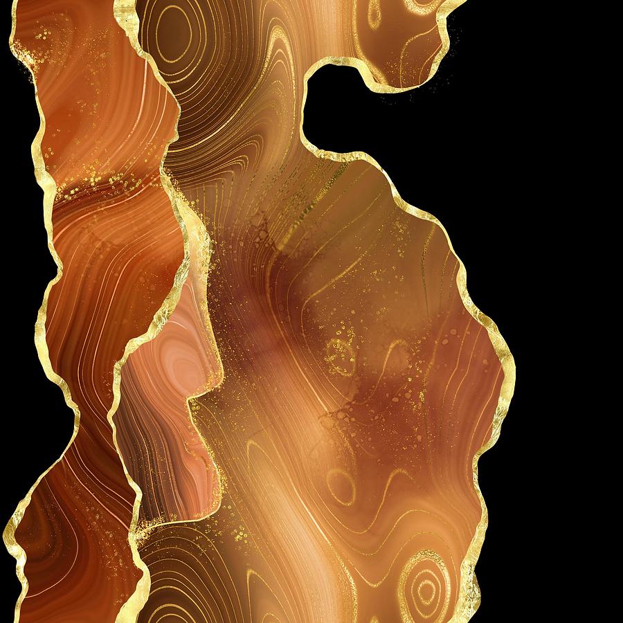 Orange Gold Glitter Agate Texture 03 Digital Art by Aloke Design