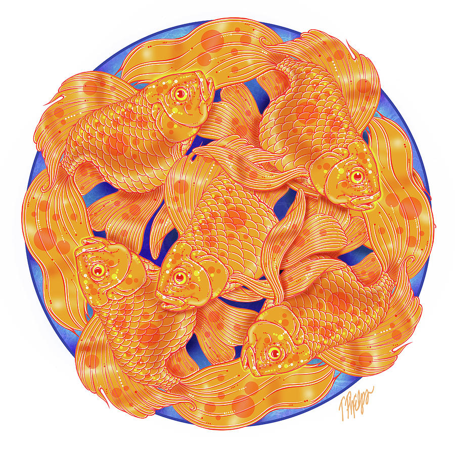 Orange Goldfish Nature Mandala Digital Art by Tim Phelps