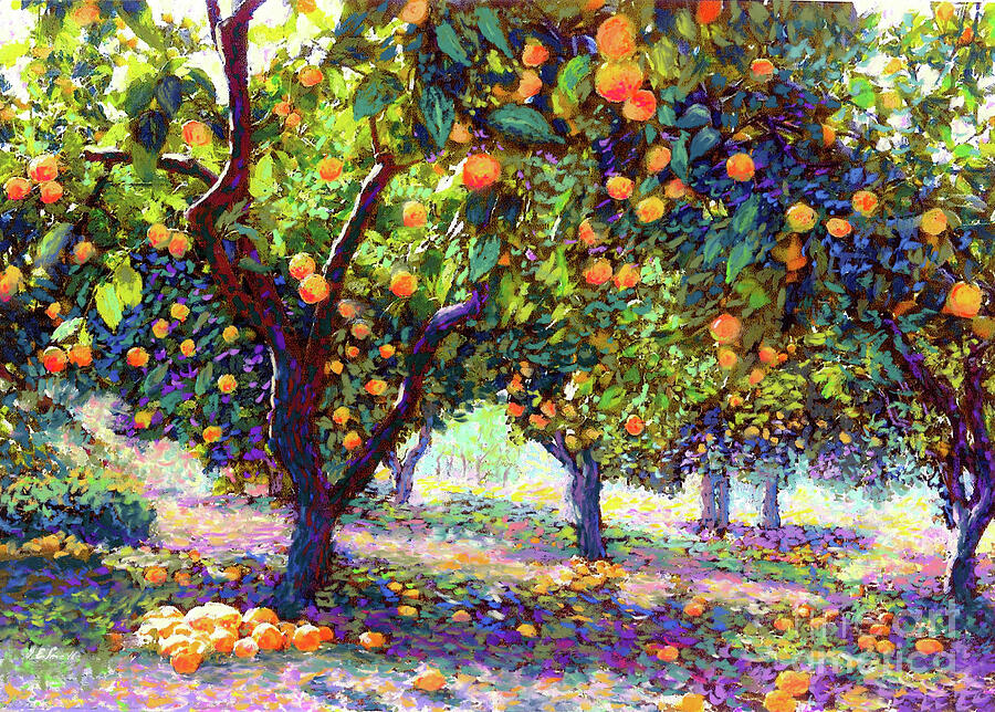 Impressionism Painting -  Orange Grove of Citrus Fruit Trees by Jane Small