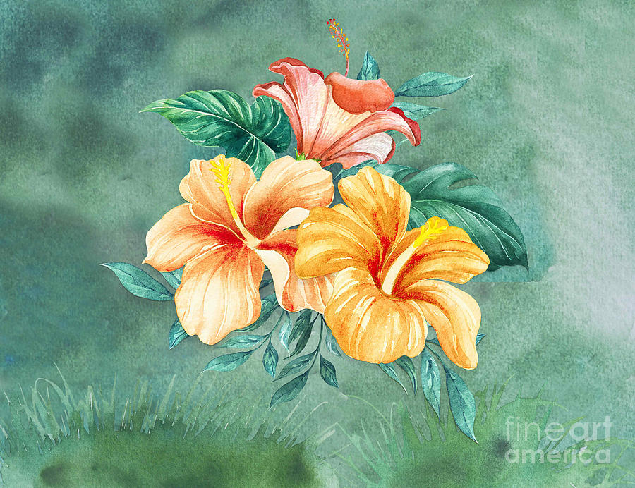 Orange Hibiscus Garden Digital Art by J Marielle