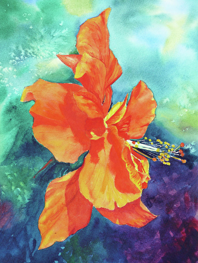 Orange Hibiscus Painting by Karen Mattson