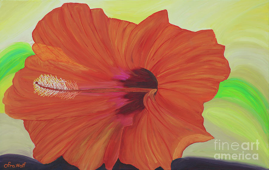 Orange hibiscus Painting by Ofra Wolf