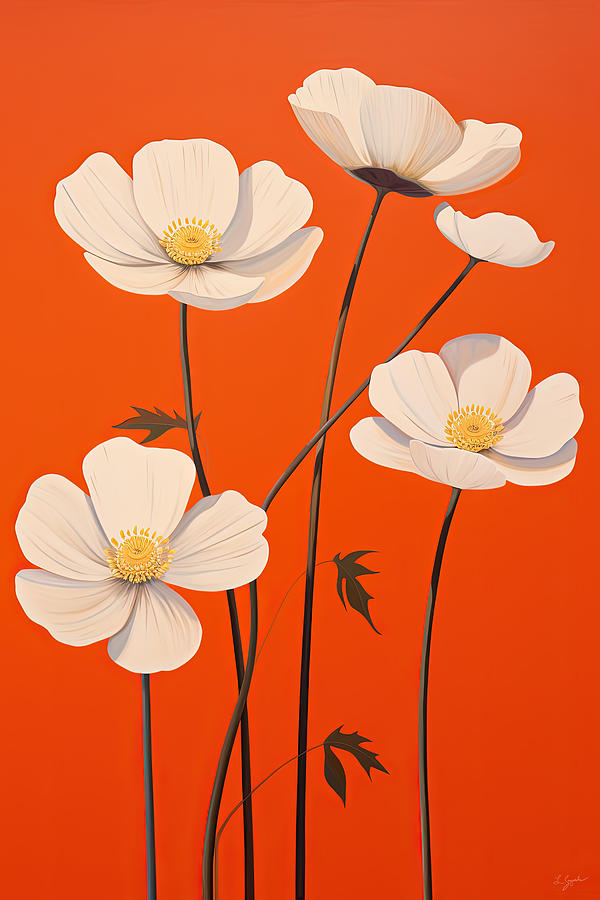 Orange Modern Flowers Art Painting