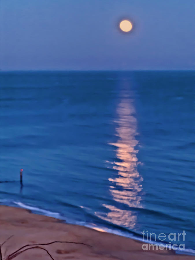 Orange Moon Rising At Sea Night Light  Photograph by Tatiana Bogracheva