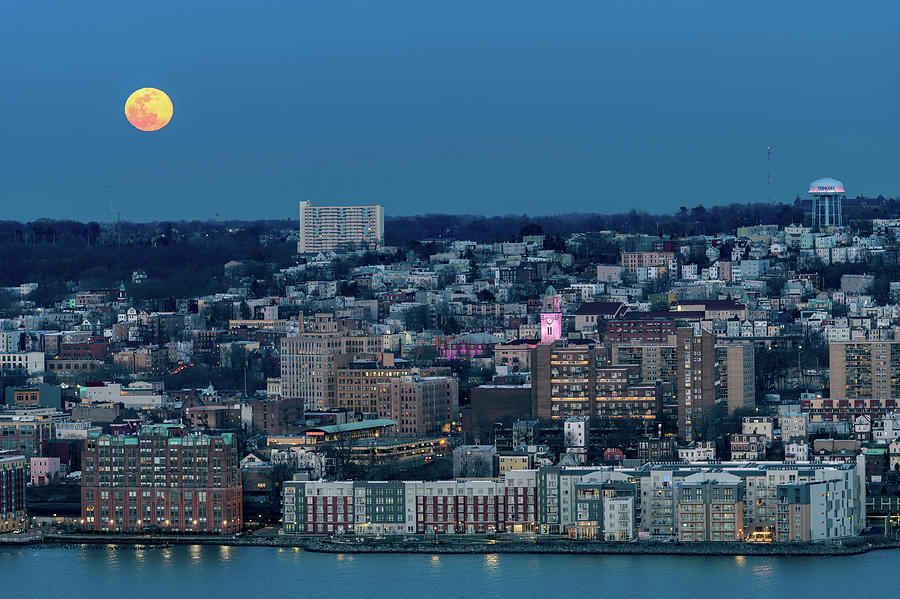 Orange Moon Rising over Yonkers Photograph by Kevin Suttlehan