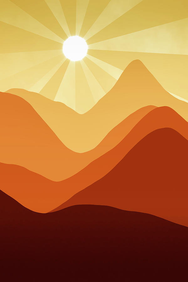 Orange Mountain Landscape at Sunset Abstract Minimalism Digital Art by Matthias Hauser