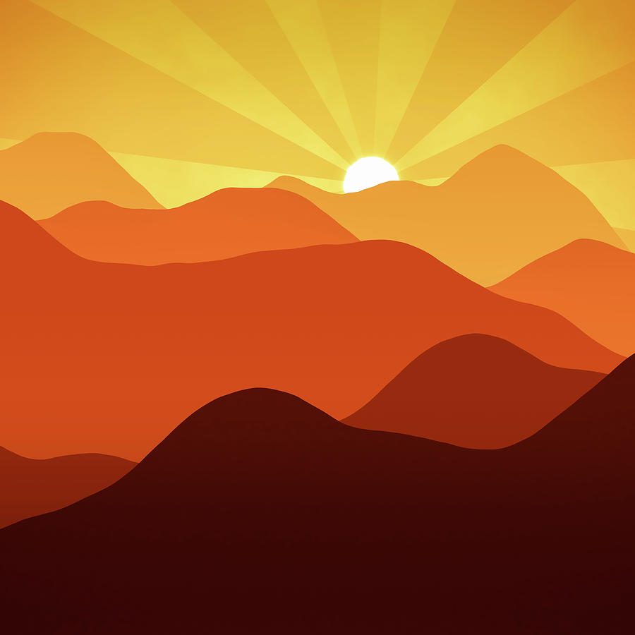 Orange Mountain Sunset Abstract Minimalism Digital Art by Matthias ...