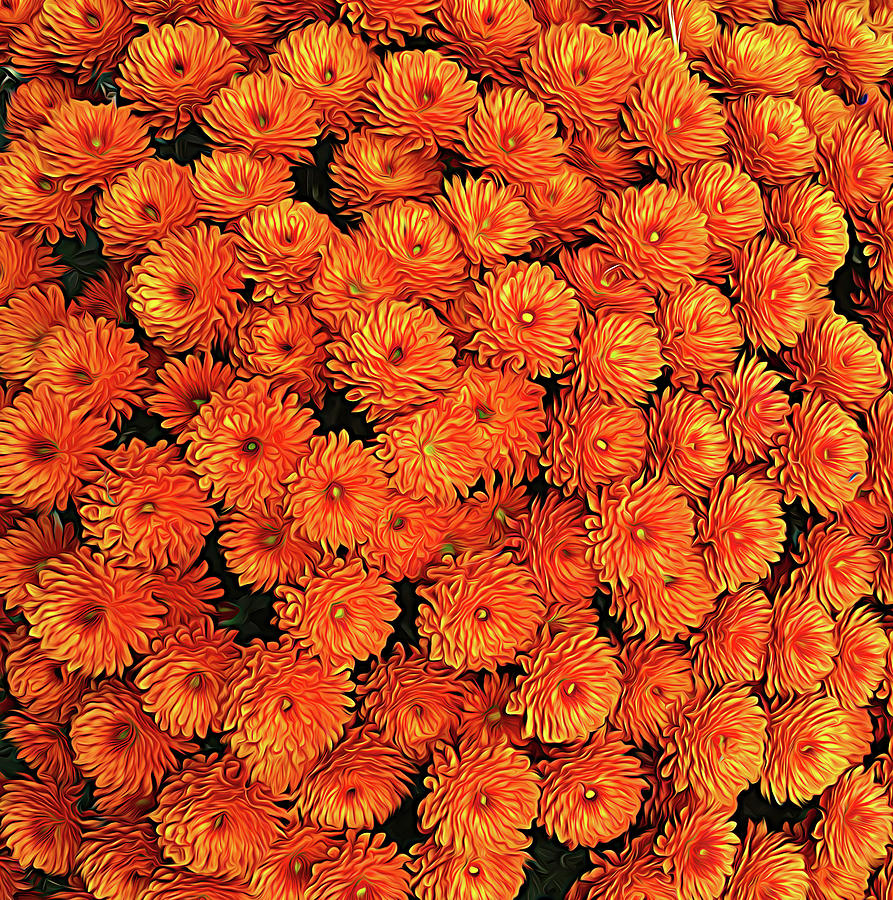 Orange Mums Painterly Photograph by Lorraine Baum - Fine Art America