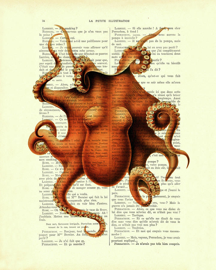 Octopus Mixed Media - Orange Octopus by Madame Memento