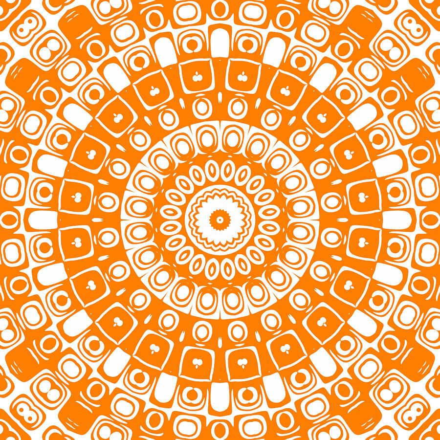 Orange on White Mandala Kaleidoscope Medallion Digital Art by Mercury McCutcheon