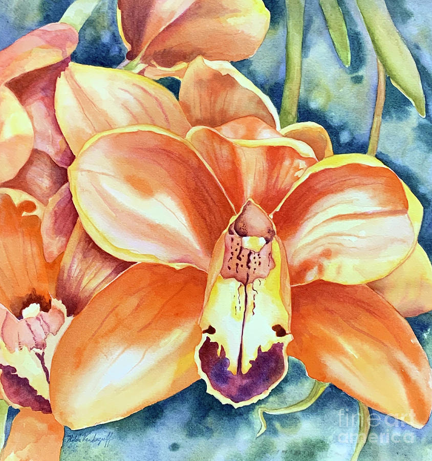 Orange Orchid Painting by Hilda Vandergriff