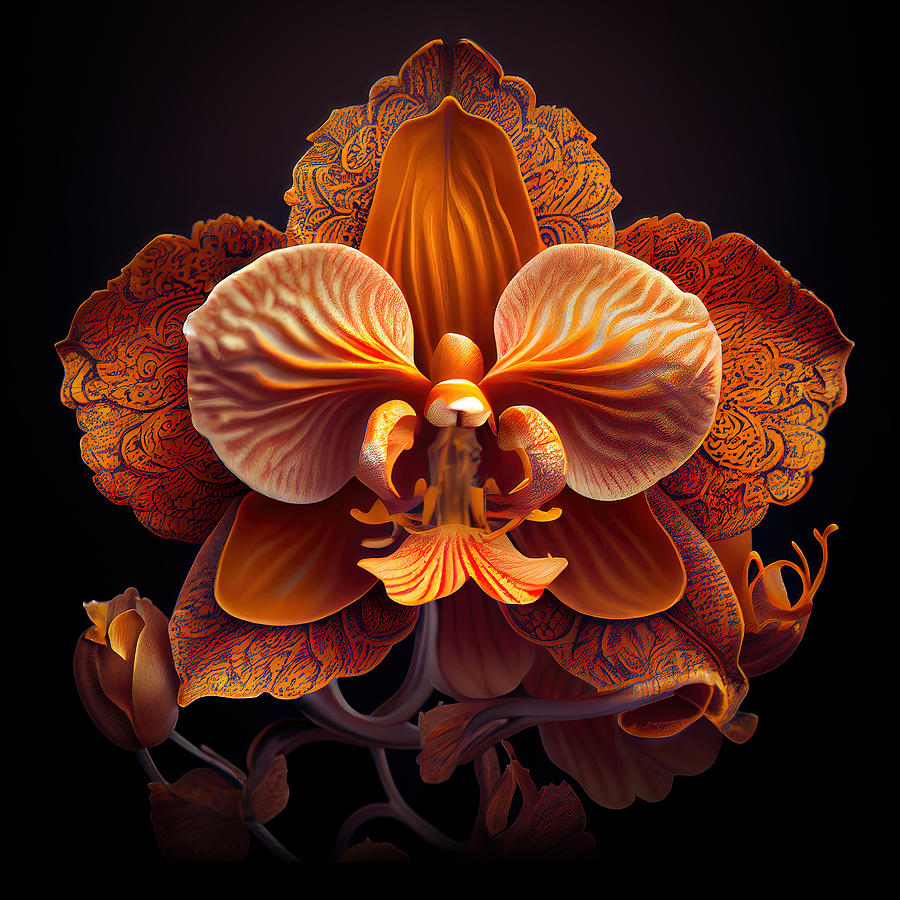 Orange Orchid IIi - Majestic Orchid Collection Digital Art