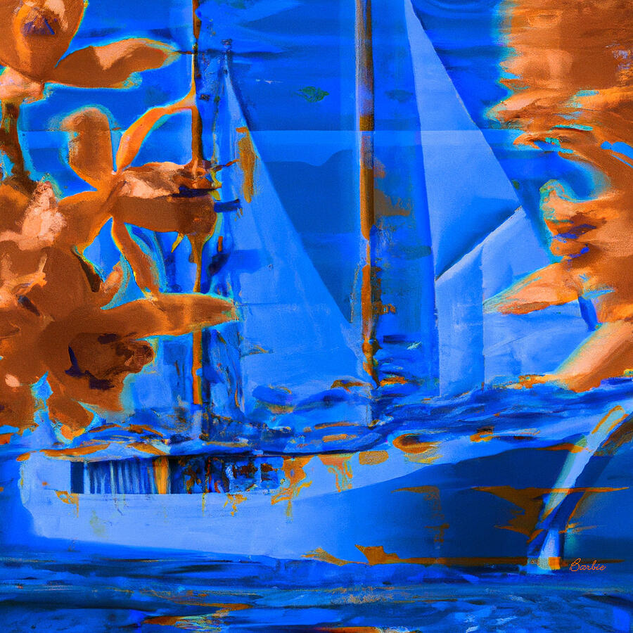 Orange Orchids in Blue Heaven Digital Art by Barbie Corbett-Newmin