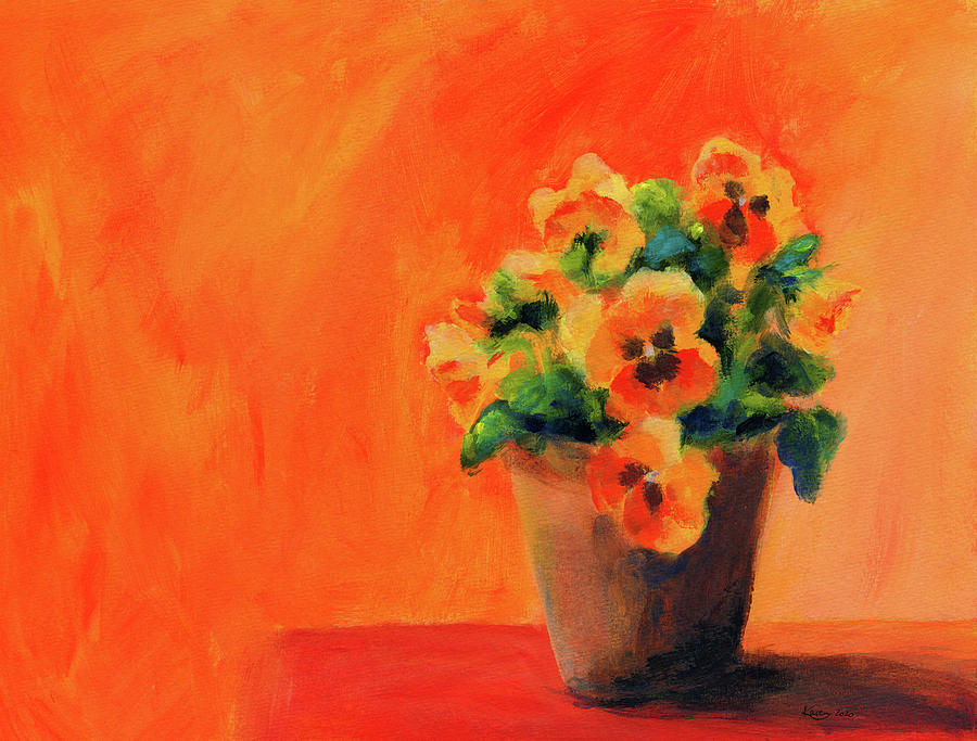 Orange pansies Painting by Karen Kaspar