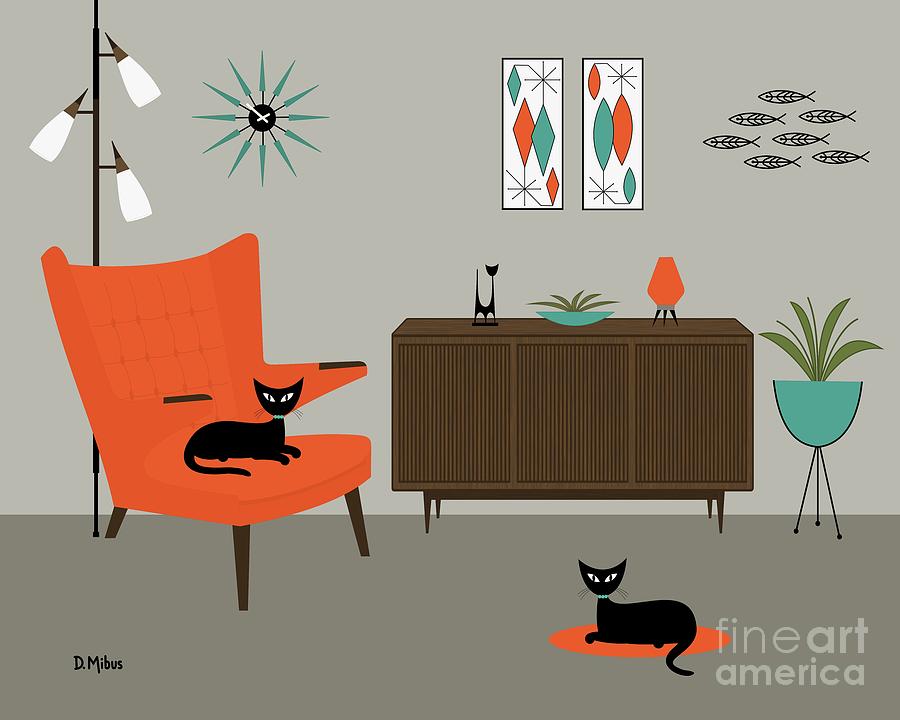 Orange Papa Bear Chair with Cats Digital Art by Donna Mibus