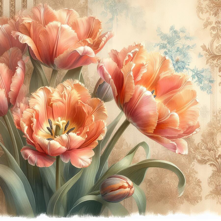 Tulip Digital Art - Orange Parrot Tulips by Kim Hojnacki