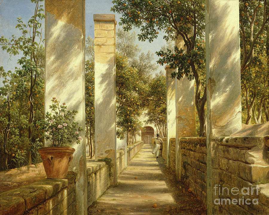 Orange Pergola, Sorrento, 1834 Painting by O Vaering by Thomas Fearnley