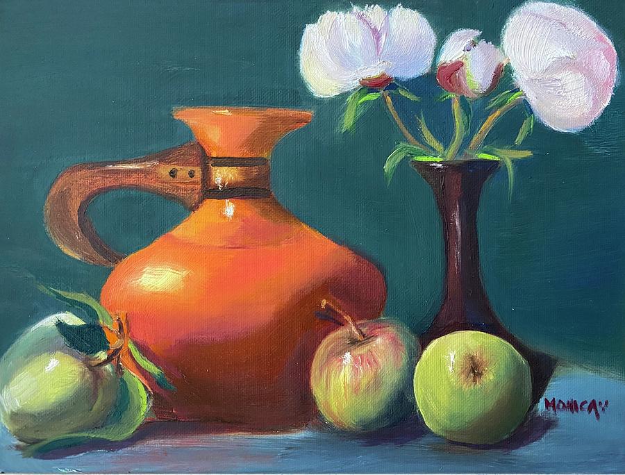 Orange pitcher and apples Painting by Monica Miranda - Pixels