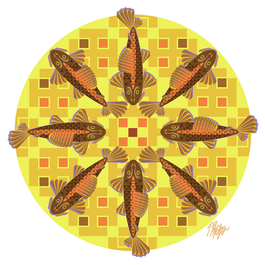 Orange Plecostomus Catfish Mandala Digital Art by Tim Phelps