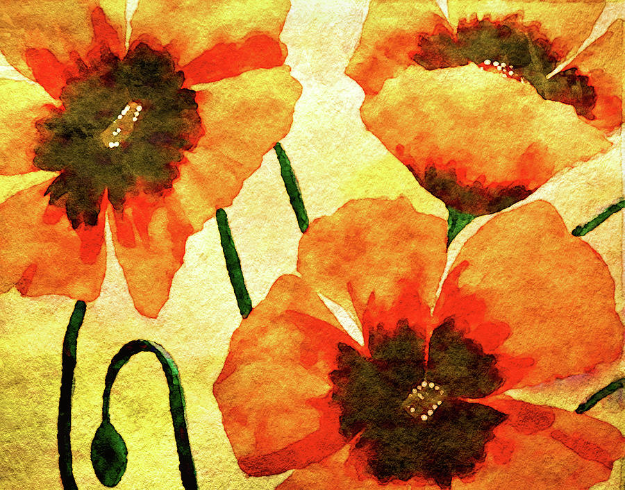 Poppy Digital Art - Orange Poppies in Watercolor by Susan Maxwell Schmidt
