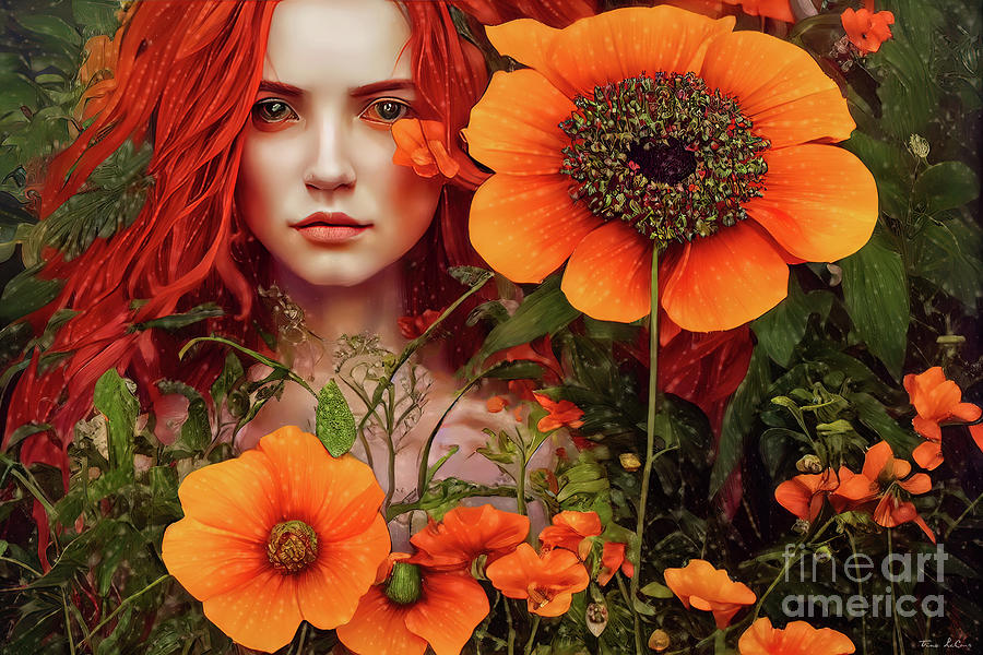 Orange Poppy Goddess Digital Art by Tina LeCour - Fine Art America