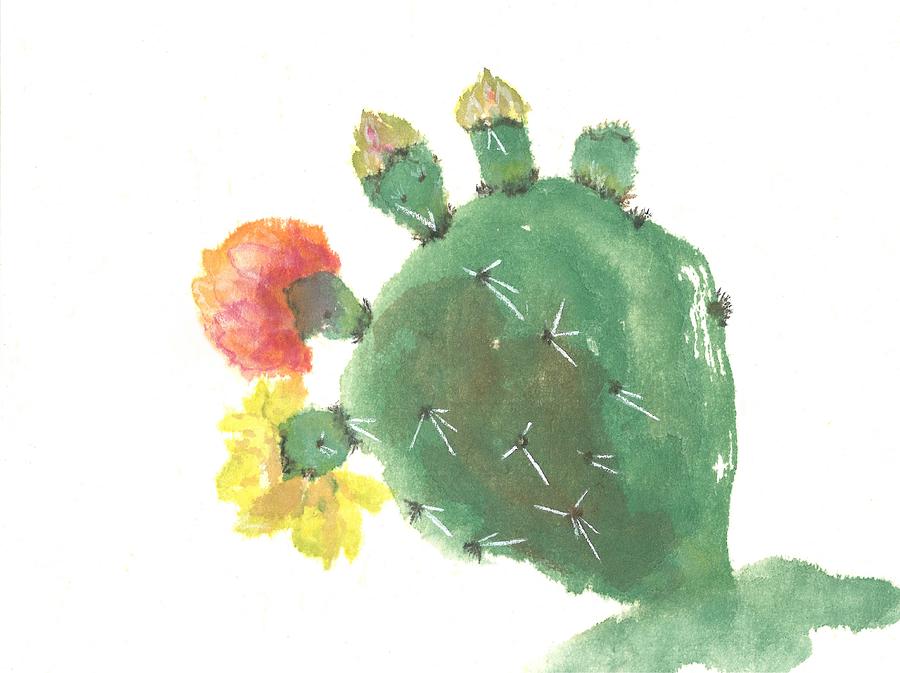 Orange prickley pear  cactus Painting by Terri Harris