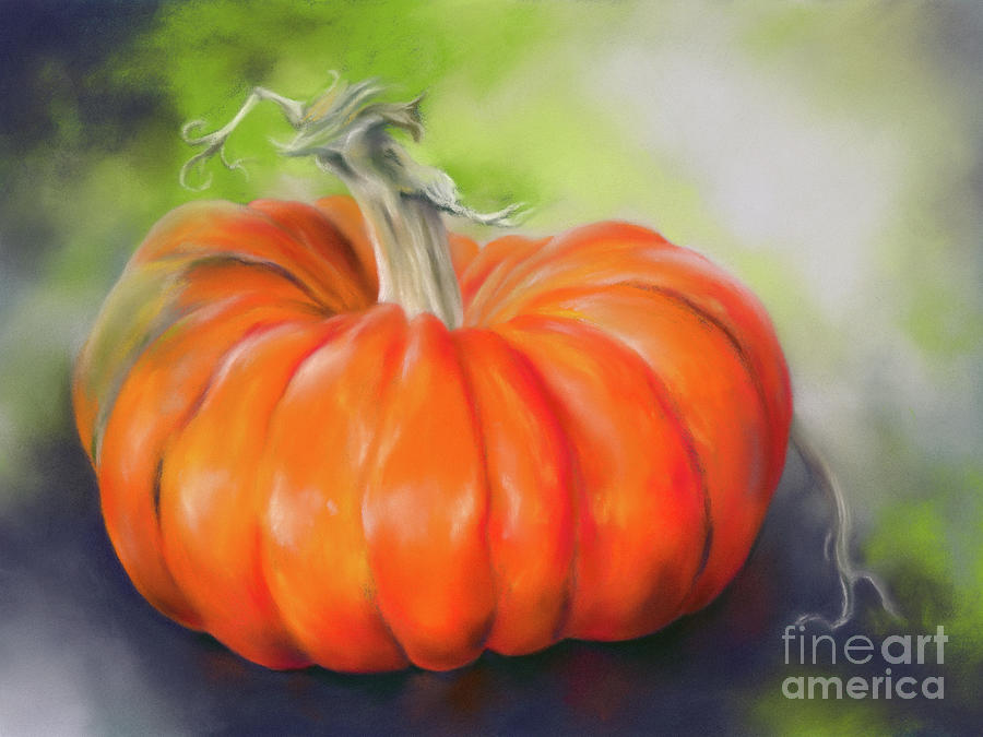 Orange Pumpkin on Purple and Green Painting by MM Anderson