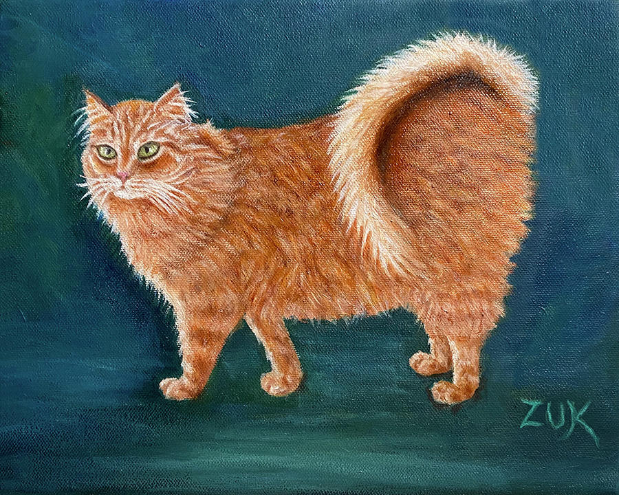 Orange Ringtail Cat Painting by Karen Zuk Rosenblatt