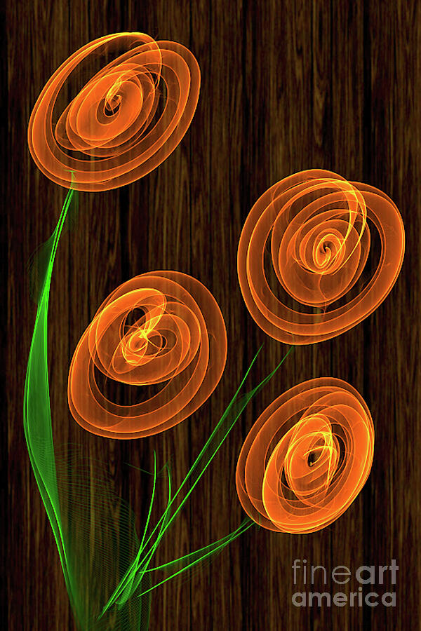 Orange Roses on Wood Texture Digital Art by Diana Mary Sharpton