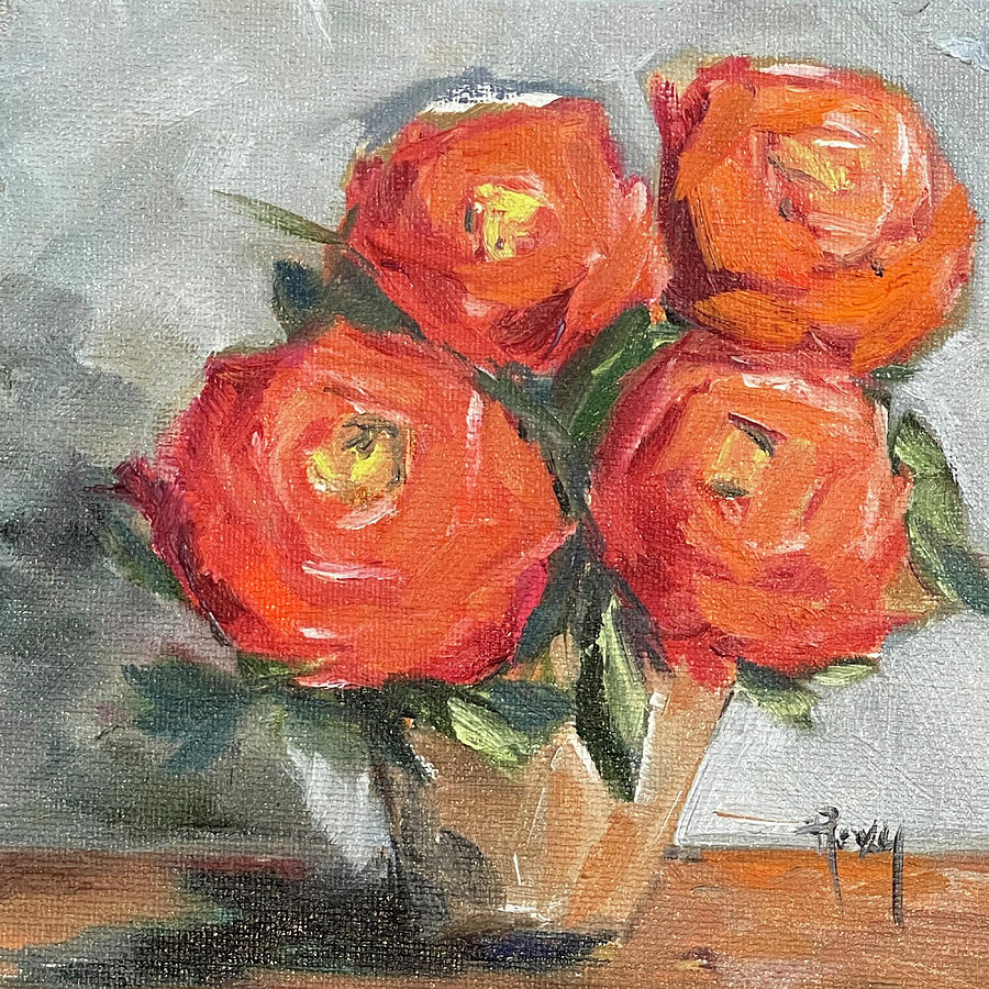 Orange Roses Painting by Roxy Rich