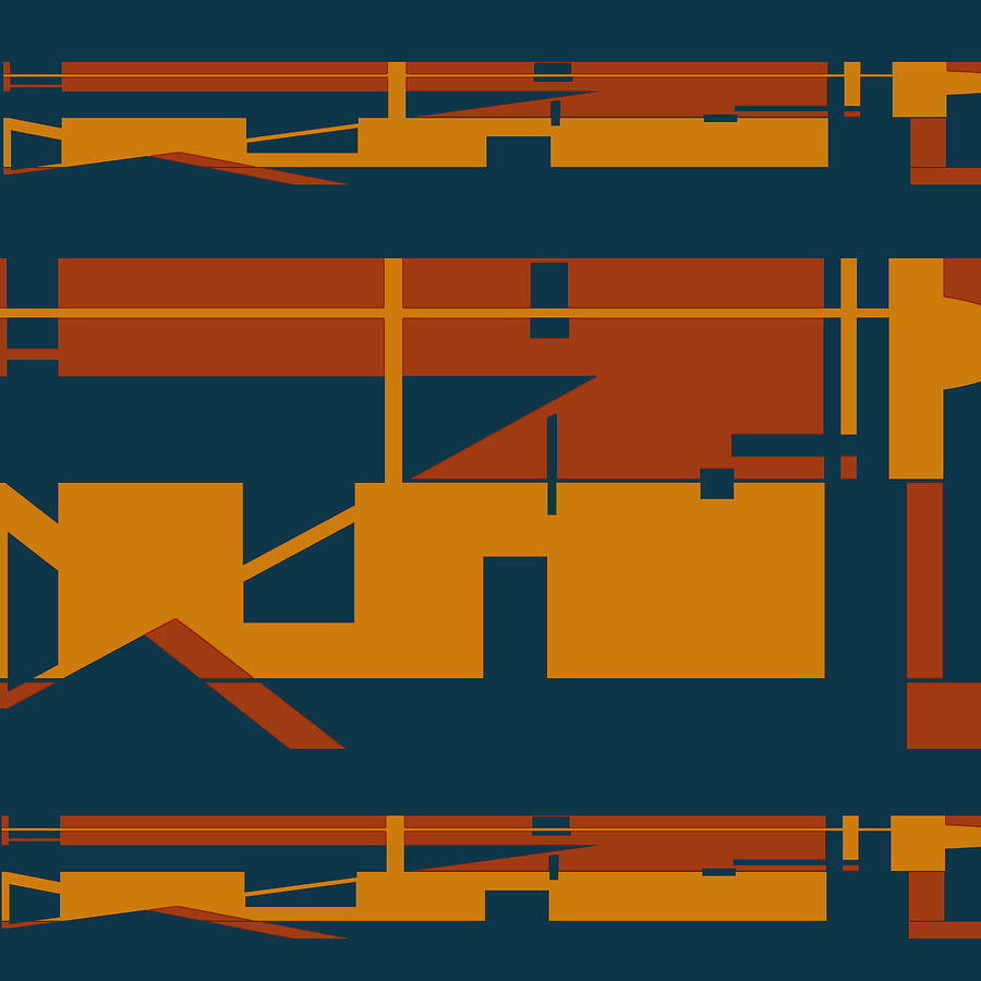 Orange Rust on Navy Southwest inspired Tiered Design Digital Art by Elastic Pixels