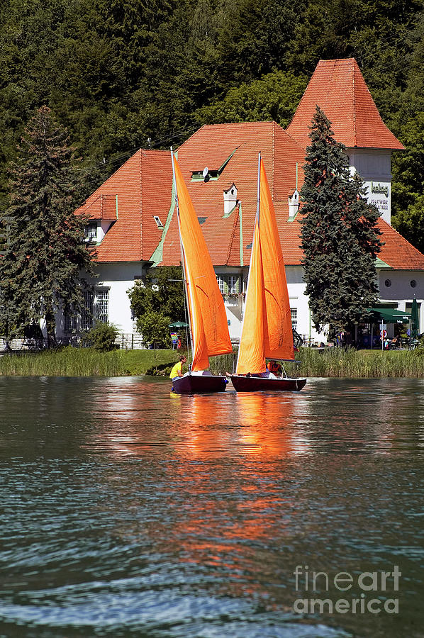 Orange Sails - Worther See - Austria Photograph by Paolo Signorini