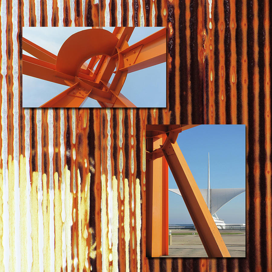Orange Sculpure and Corrugated Rust Digital Art by Anita Burgermeister