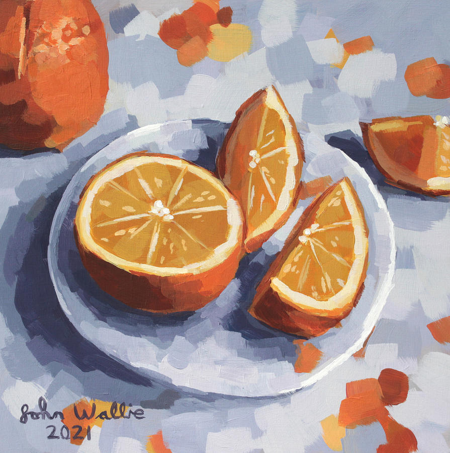 Authentic Acrylic painting of orange with rainbow slices