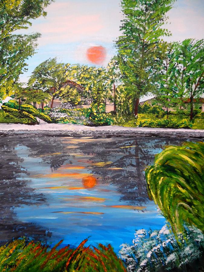 Orange Sun Over Calabasas Lake Painting