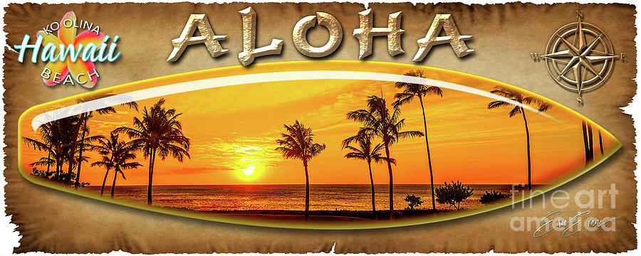 Orange Sunset at Ko Olina Surf Board Photograph by Aloha Art